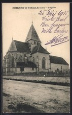 Old postcard Brienne-la-Vieille, the church with wooden fence and handwriting of 