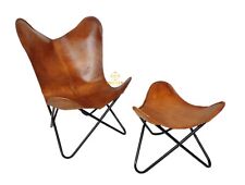 Ensemble De Fauteuil Papillon En Cuir Avec Pouf, Fauteuil De Salon/Pouf