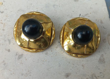 Boucles D’oreille Clips Couture Métal Doré Vintage Années 80