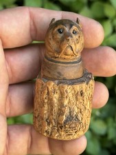 Chien En Bois Sculpté & Encrier & Forêt Noire & Art Populaire