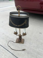 FRENCH BOUILLOTE BRASS & TOLEWARE LAMP 2 Candle 