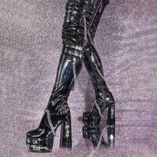 Full Zipper Women Thigh High Boots Studs Chunky Thick High Heels Over Knee Shoes