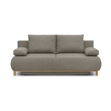 Banquette Lit Convertible 3 Places MIKA Tissu Beige Coffre Rangement Bois Massif