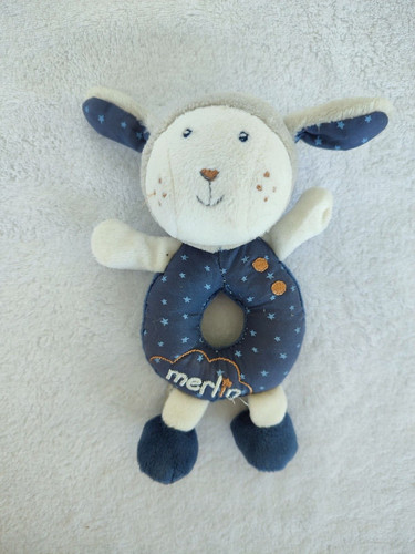 Doudou hochet mouton gris - gris, bleu