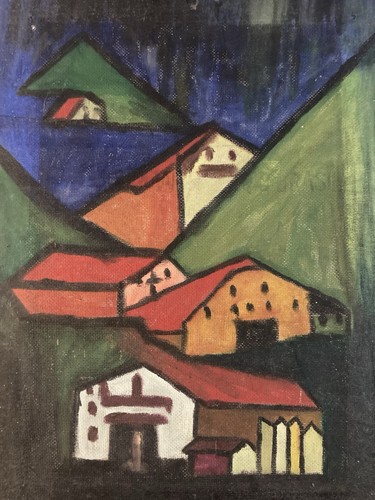 Peinture huile panneau maison - peinture,