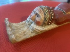 Carved Wooden 7” Santa Sledding Toboggan Folk Art Figure