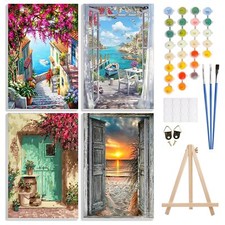 4pcs Painting by Numbers for Adult with Wooden Easel DIY Painting...
