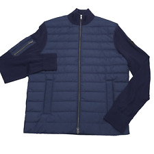 $498 Polo Ralph Lauren Blue Wool Quilted Zip Hybrid Sweater Jacket Mens Medium