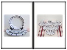 Service vaisselle basque porcelaine bleu et rouge