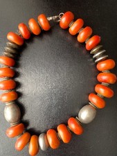 Antique Moroccan/African Amber (Fossil Resin) and Silver Necklace