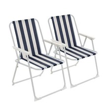  Chaises de plage pliantes en métal 78,5 cm rayures bleues