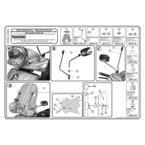 Attaches pare brise piaggio - attaches, pare-brise