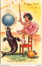 S18641 postcard illustrator Germaine Bouret - the learned seal