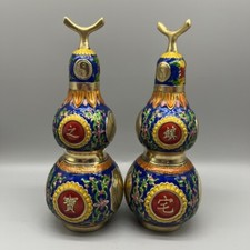 7.1" Collection Chinese Cloisonne Enamel Bronze Gourd Great Ultimate Statue Pair