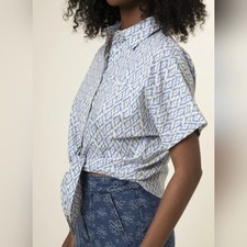 FRNCH Paris Candy’s Chemise Blue Jean Front Tie Button Up Top Blouse, size M