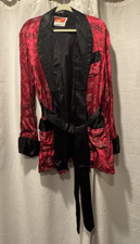 Vtg Oriental Brand Robe Men’s Asian Satiny Rayon Belted Romantic Red & Black 48