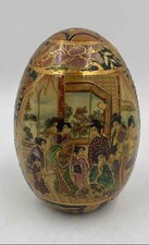 Vintage Satsuma-Style Geisha Scene Hand Painted Japanese Porcelain Egg Figurine