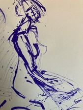 Beautiful drawing 1980 ink nude woman erotic to identify art blue workshop 20th century