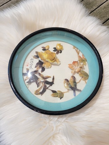 Cadre rond oiseaux fleurs - rond,