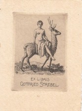 Exlibris Livre D'Art Radierung Arthur Riedel 1888-1953 Hirsch Genoveva Akt