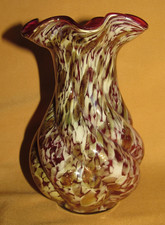 Antique Clichy Glass Vase with Red and White Gold Glitter Marbled Collar