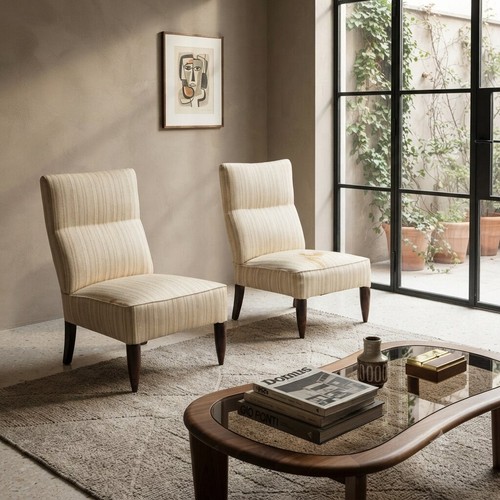 Fauteuils vintage bois tissu - fauteuils,