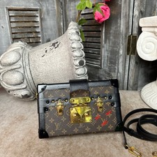 Authentic Louis Vuitton Petite Malle Bag - Monogram Canvas with Black Leather