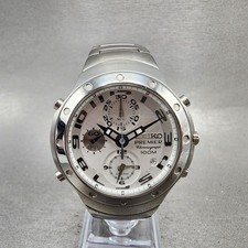 Seiko Premier Chronograph Watch Men 40mm White Dial Silver Tone Date New Battery