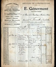 MOULINS-SUR-ALLIER (03) MARBLE SCULPTOR "E. GERMONT" Invoice in 1919