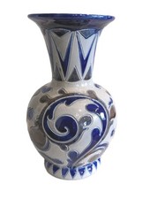 Signed Vintage Grey & Cobalt Blue Pottery Vase Betschdorf Gres Au Sel 9.25" Tall