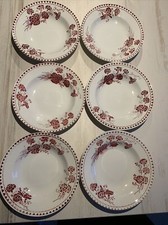 Lot De 6 Assiettes A Pâtes - Creuses Décors Au Pochoir Fleur (89)