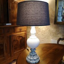 White and Grey Marble Lamp, Engraved Flower Decor 