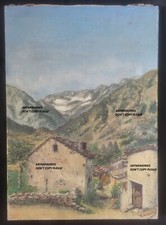 Huile/ toile c 1957 R Achard Montagnes / maisons Alpes ? Hte Provence ?  32.5*46