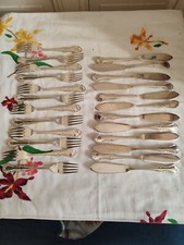 Mappin & Webb 12 Fish Cutlery 12 Forks 12 Knives Silver Metal 