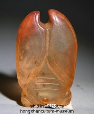 3" Old China Hongshan Culture Red Crystal Carving insect Cicada Pendant
