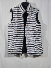 Roxy Floral & Stripes Navy Reversable Down Puffer Vest Size Large 