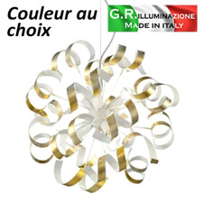 Lustre fer forgé moderne 6 L. Lampe suspendue blanc or chambre cuisine RICCIOLI