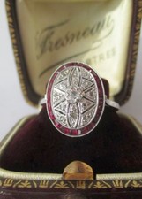 Bague ancienne Art Déco Diamants rubis calibrés - Or blanc massif 18 carats 1925