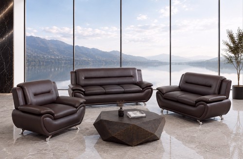 New brown leather gel 3pc - leather, sofa
