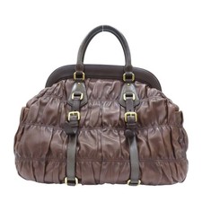 PRADA Noce Gauffre Nappa Handbag Leather Brown