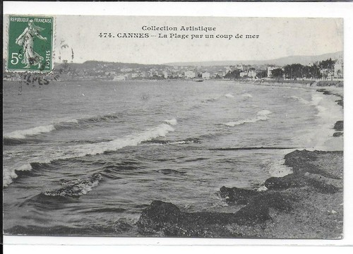 Cannes cpa circulee plage - cpa,
