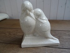 Couple perroquets inséparables,art déco, signé Fontinelle, craquelé ivoire