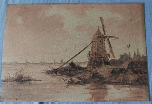 Aquarelle lavis ancien - /,