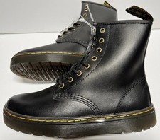 Dr. Doc Martens ZAVALA Black Smooth Leather Combat Boots 8 Men 9 Ladies NEW