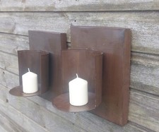 Two Industrial Bauhaus Style Metal Wall Hanging Candle Sconces 20th Century 