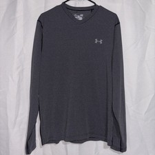 Under Armour ColdGear Shirt Mens Large Long Sleeve Fitted Black & Gray Striped