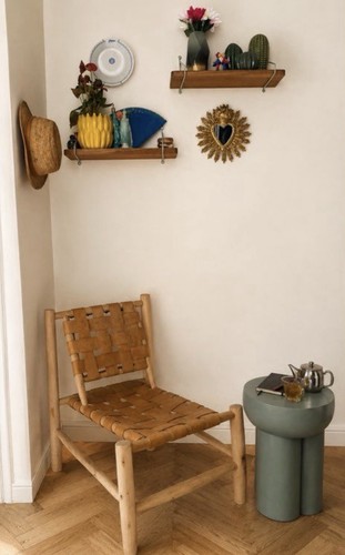 Fauteuil bois clair - , cuir
