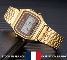 Montre WR rétro numérique LED en métal Alarme  chrono couleur dorée 