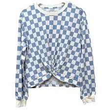 Vans Checkerboard Long Sleeve Tee Small Light Blue Twist Front Womens Top