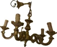 19th century bronze chandelier, Louis XVI style, 5 branches, sold with its 2 sconces